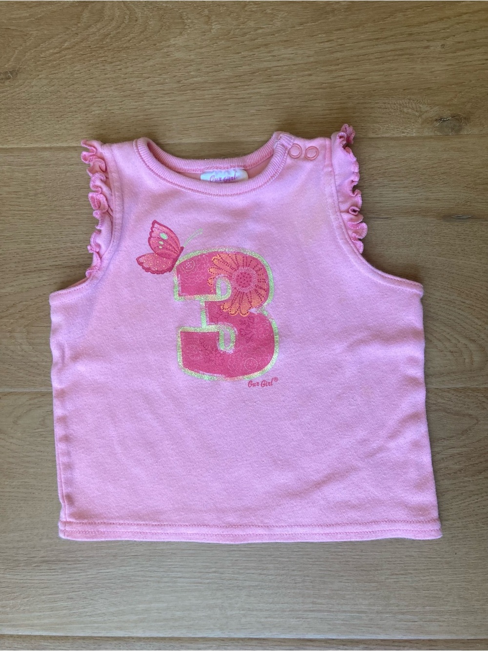 Our Girl Y2K Pink Ruffle Tank with Glitter Number 3
